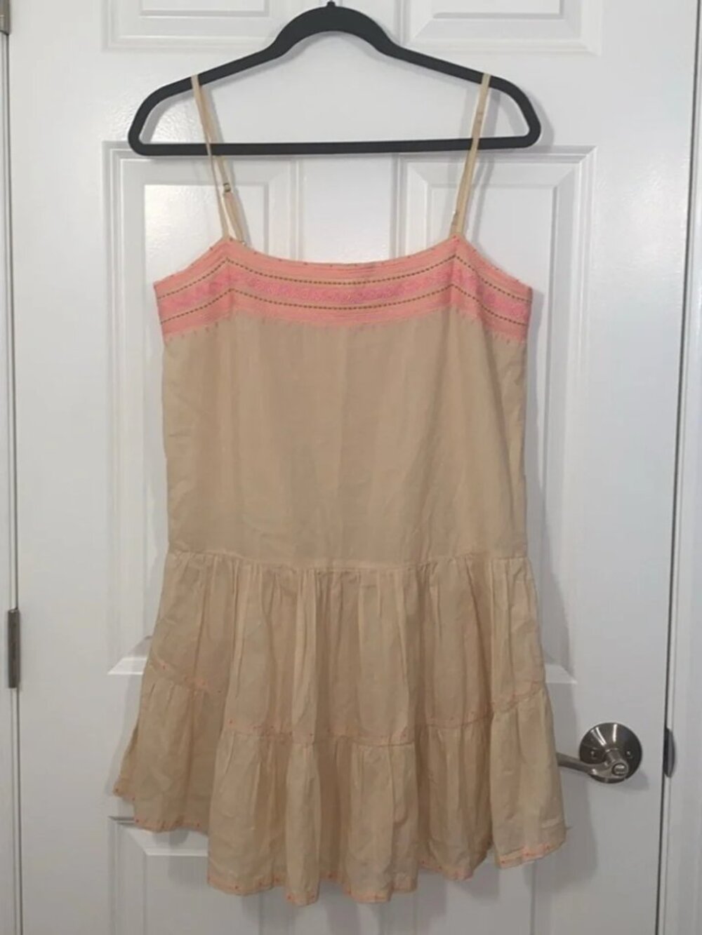 J. Crew Embroidered Siesta Drop Waist Spaghetti Strap Mini Dress in Pink Small